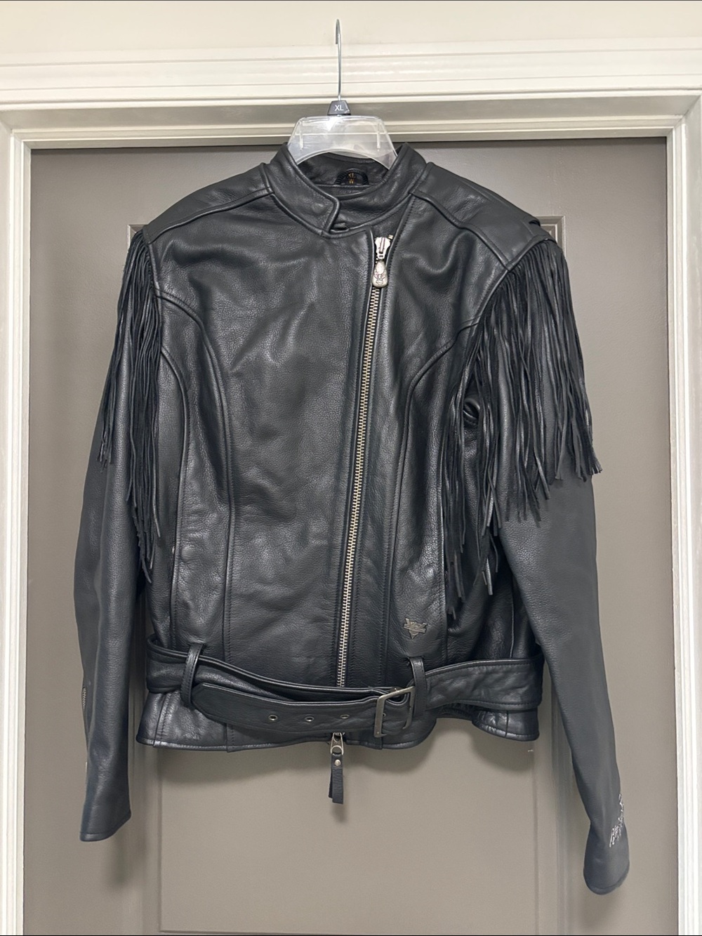 Harley-Davidson Black Leather Fringe Motorcycle Jacket XL